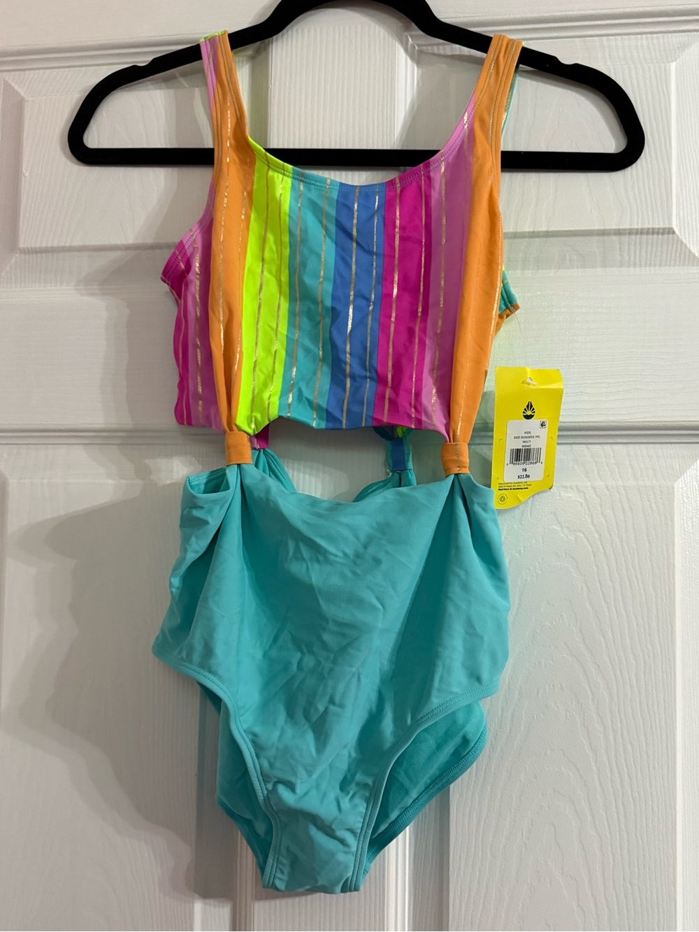 Girls' Neon Rainbow & Aqua One-Piece Swimsuit - Kids Swim